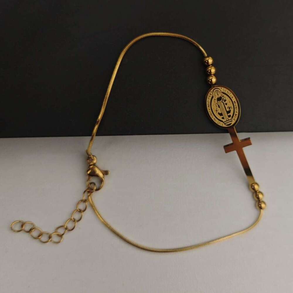 Women Jewelry Bracelets Charm Bracelets Simple Cross Bead Chain Stainless Steel Unique Retro Versatile Niche Women Bracelet
