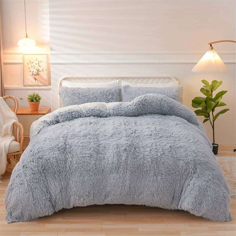 3PC Solid Plush Cover Comfortable Bedding 1 Duvet cover 2 Pillowcases Soft And Skin Friendly No Filling Four Seasons H260312-image-1097373360