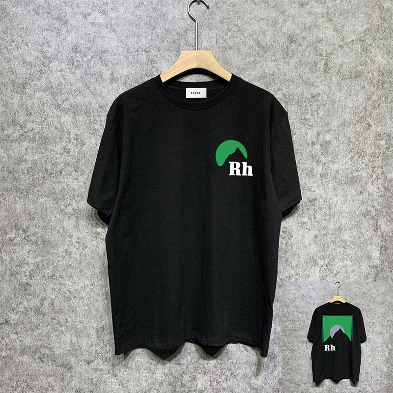 Rhud T Shirt Designer High Quality Designer Shirts Casual Fashion American Retro Multi Pattern Badge Castle Peak T-Shirt Cotton Men Women Round Neck