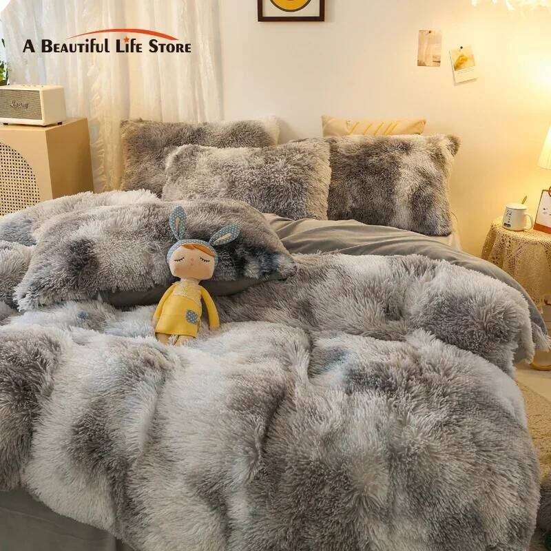 Super Shaggy Soft Coral Fleece Princess Girls Bedding Set Warm Mink Velvet Quilt Comforter Cover, Blanket, , 4/5Pcs H260312-image-1097370268