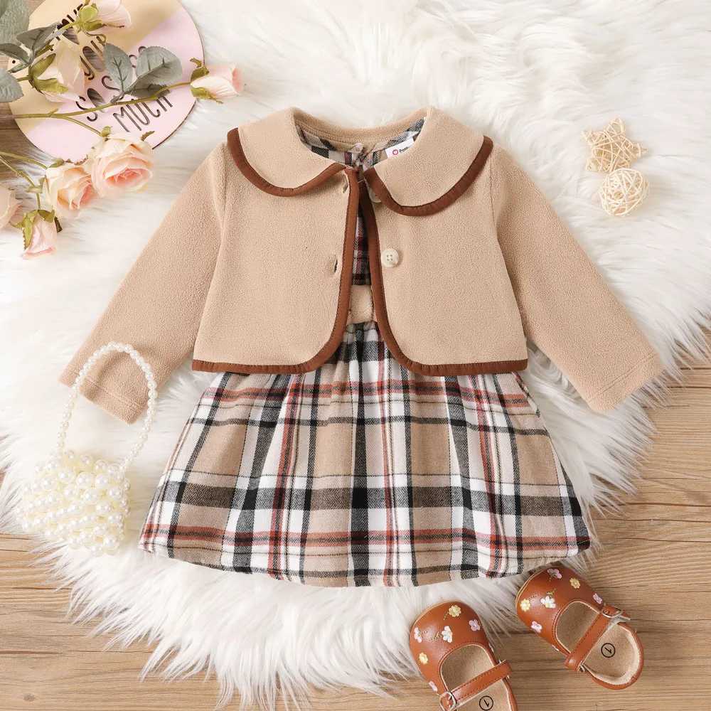 2PCS Baby Girl Hyper-Tactile Design Grid/Houndstooth School Dress SetT260313-image-1097420780