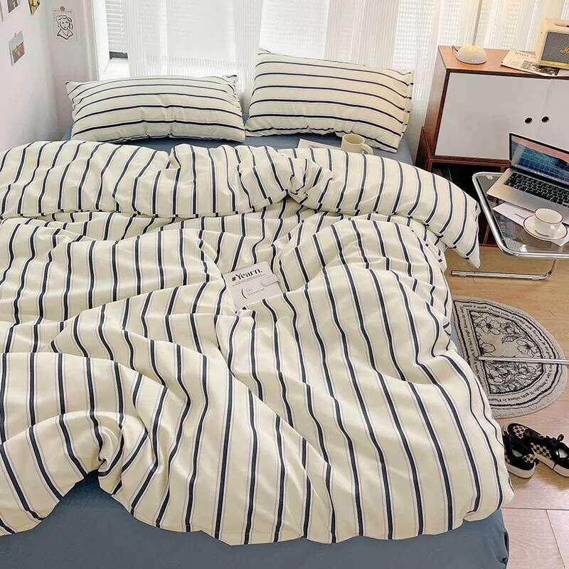Striped Bedding Queen Korean Style Sheet King Size Duvet Cover Set with Bedsheet Soft Beddings and Bed Sets H260312-image-1097370988