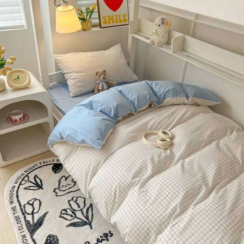 Quality Soft Cotton Duvet Cover Pillowcase Flat Sheet 3pcs Set Home Textiles Bedding Adjustable 0.9-1.2m Bed H260312-image-1097371714
