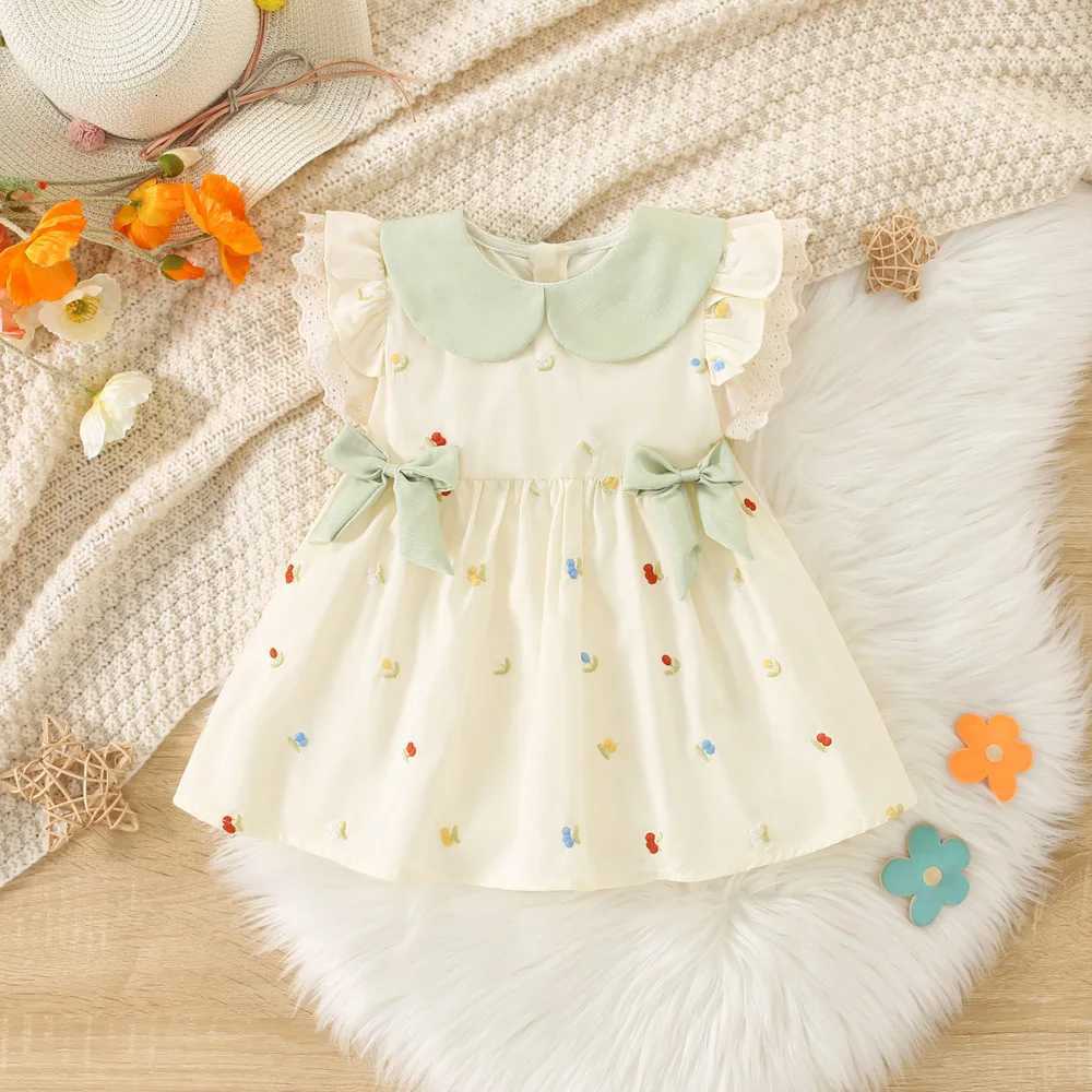 Summer New Baby Girls Dress Sweet Princess Dress A-Line Dress Lace Pleated Bow Flower Embroidery Sweet Princess DressT260313-image-1097424017
