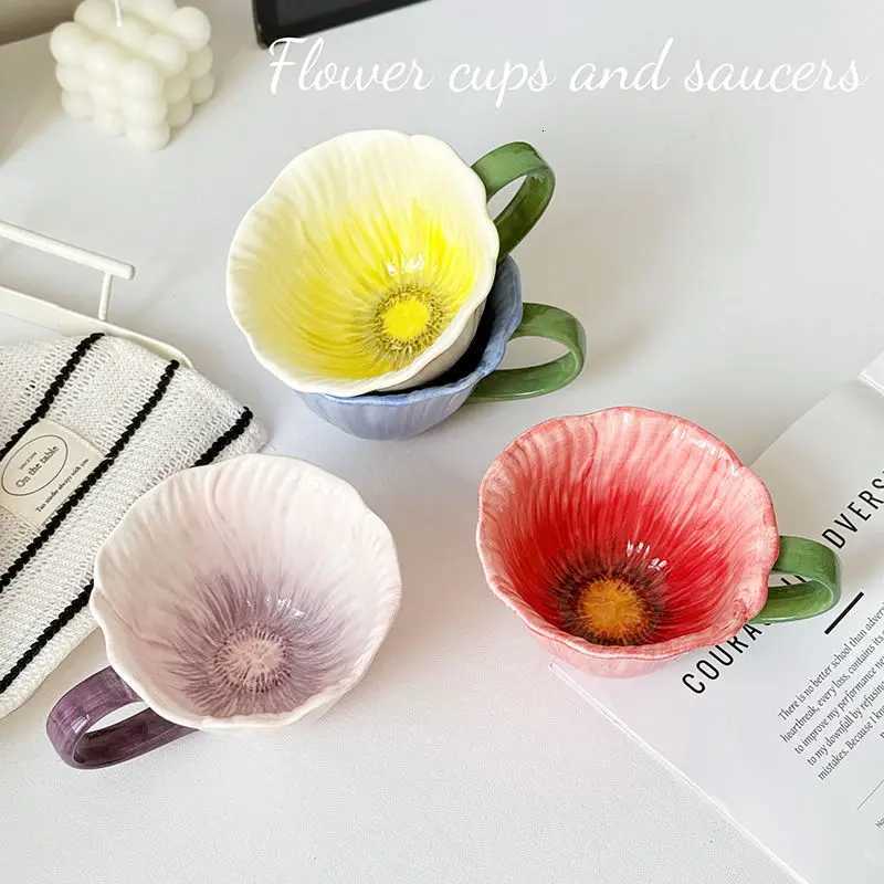 Modern Artificial Flower Shape Ceramic Coffee Cup Exquisite Afternoon Tea Dessert Tea Cup Couple Mug Office Mug Home Decoration C260313-image-1097497850