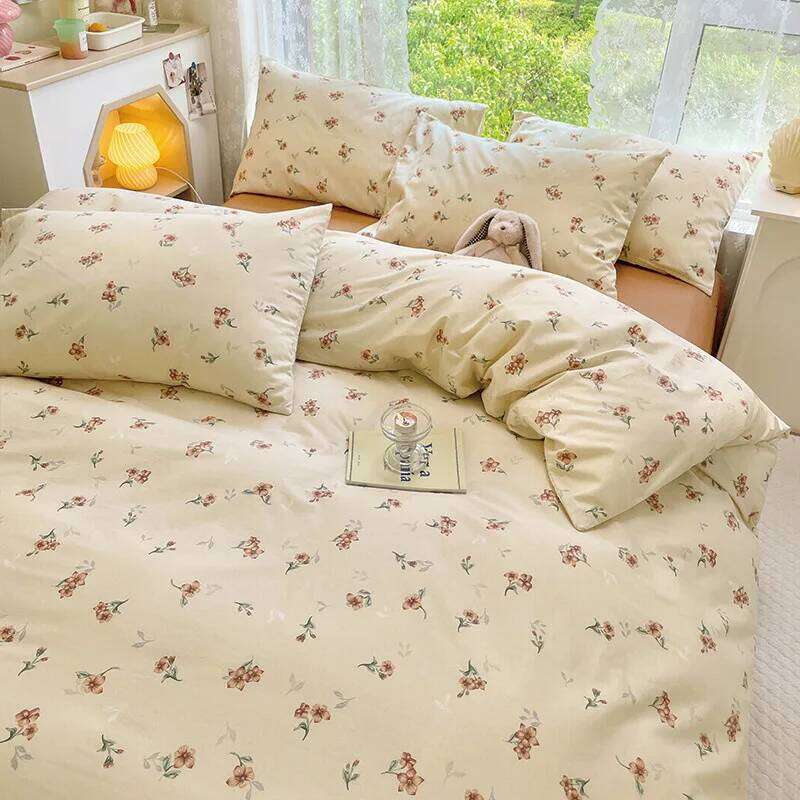 Bedroom Double Bed Student Dormitory Bedding Four-piece Set Four Seasons Pure Cotton Quilt Cover Fitted Sheet Pillowcase H260312-image-1097372457