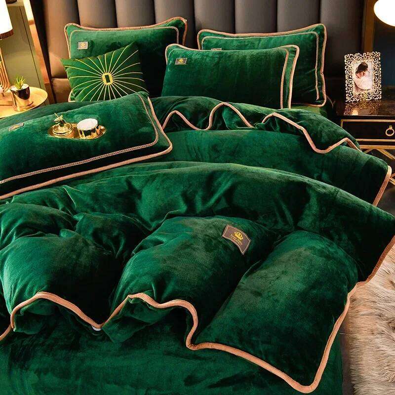 Ultra-thick Milk Fleece Winter Bedding Warm Comfortable Duvet Set with Sheets Comforter Cover and Pillowcases H260312-image-1097372894