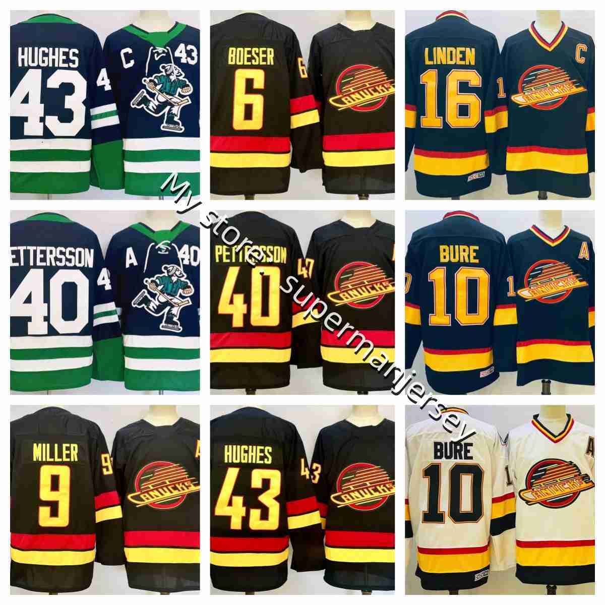 2026 New Elias Pettersson 40 Quinn Hughes 43 Brock Boeser 6 JT Miller 9 LINDEN 16 BURE 10 Hockey jersey S3XL