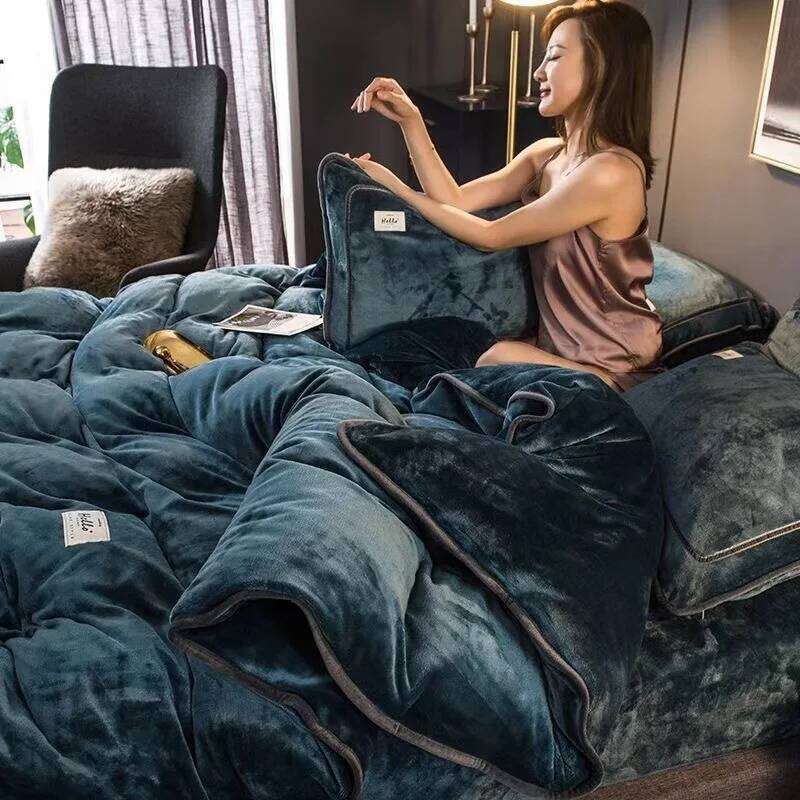 Light thickened milk four-piece winter coral fleece quilt cover bedding H260312-image-1097373958