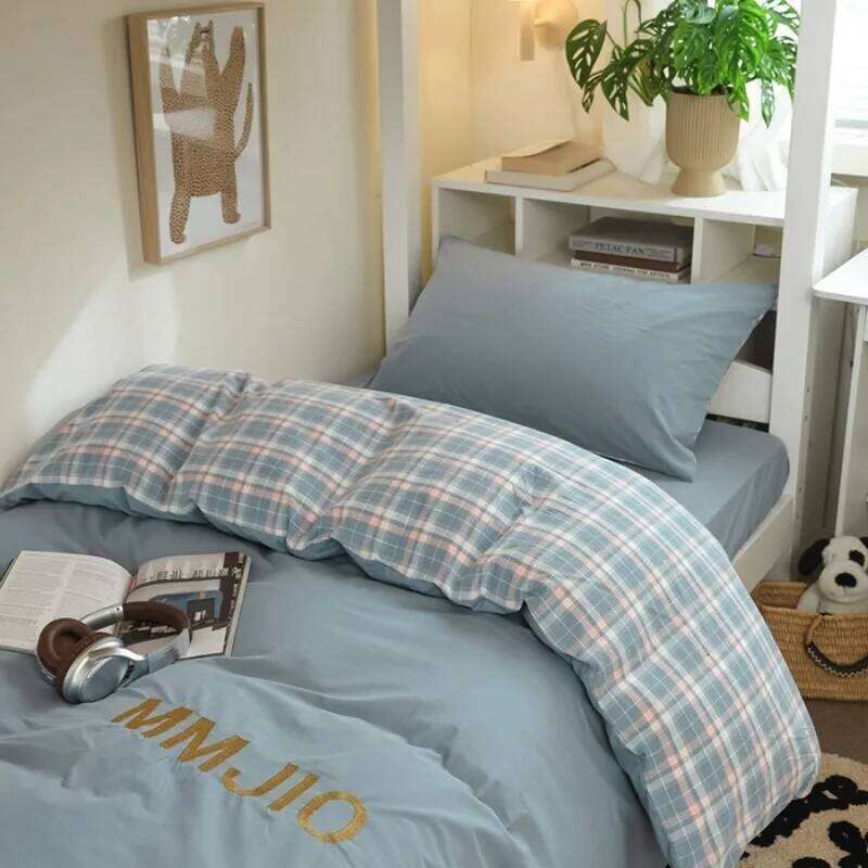 2025 new college washed cotton embroidered student bed sheet quilt cover three-piece set four-season universal H260312-image-1097371402