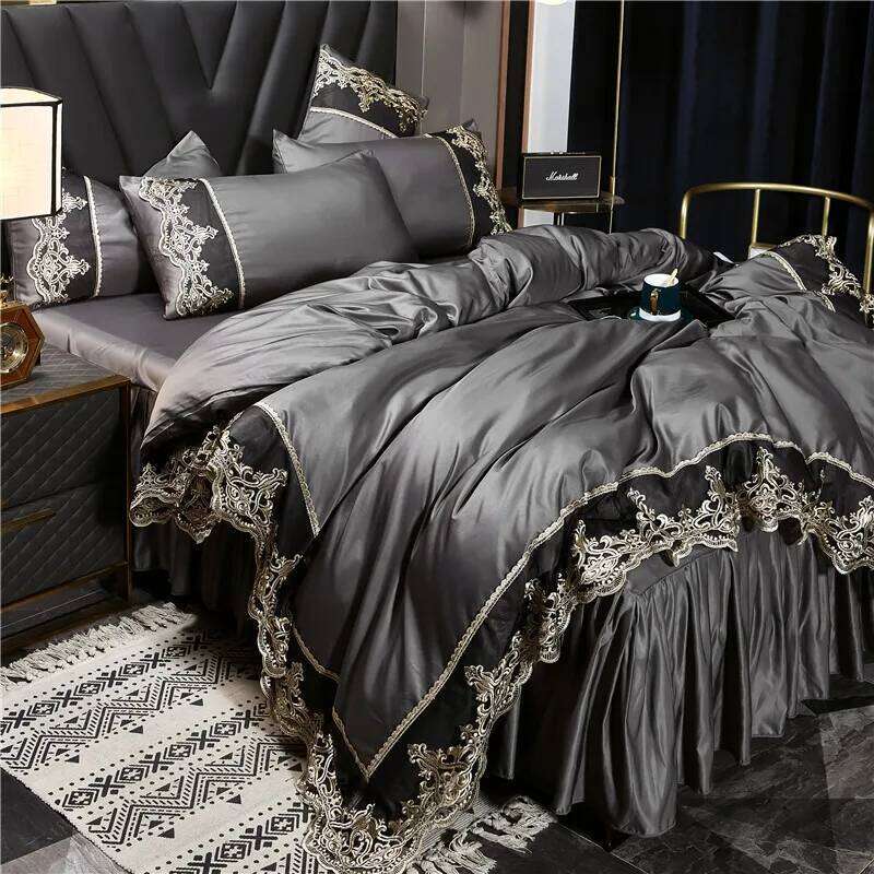 Summer European Rayon Bed Skirt Bedding Set Skin-Friendly Silky Quilt Kit for Sleepers Ice Silk Cozy Cooling Bedspread Sets H260312-image-1097371654