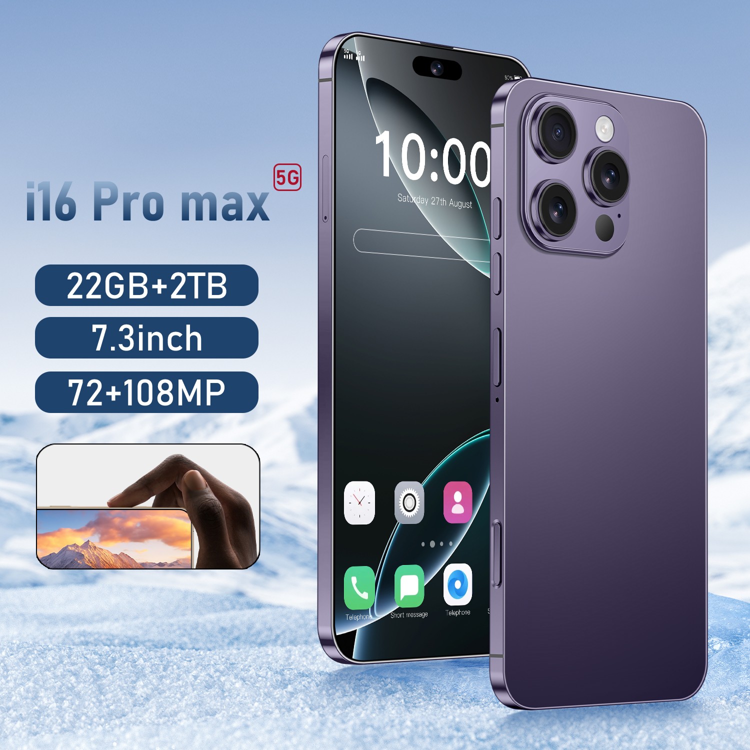 New original i16ProMax Snapdragon 8 Gen3 5G smartphone 10-core 7.3-inch punch-hole screen resolution 1440*3200 5G smartphone 50MP+108MP battery 8-image-1097440864