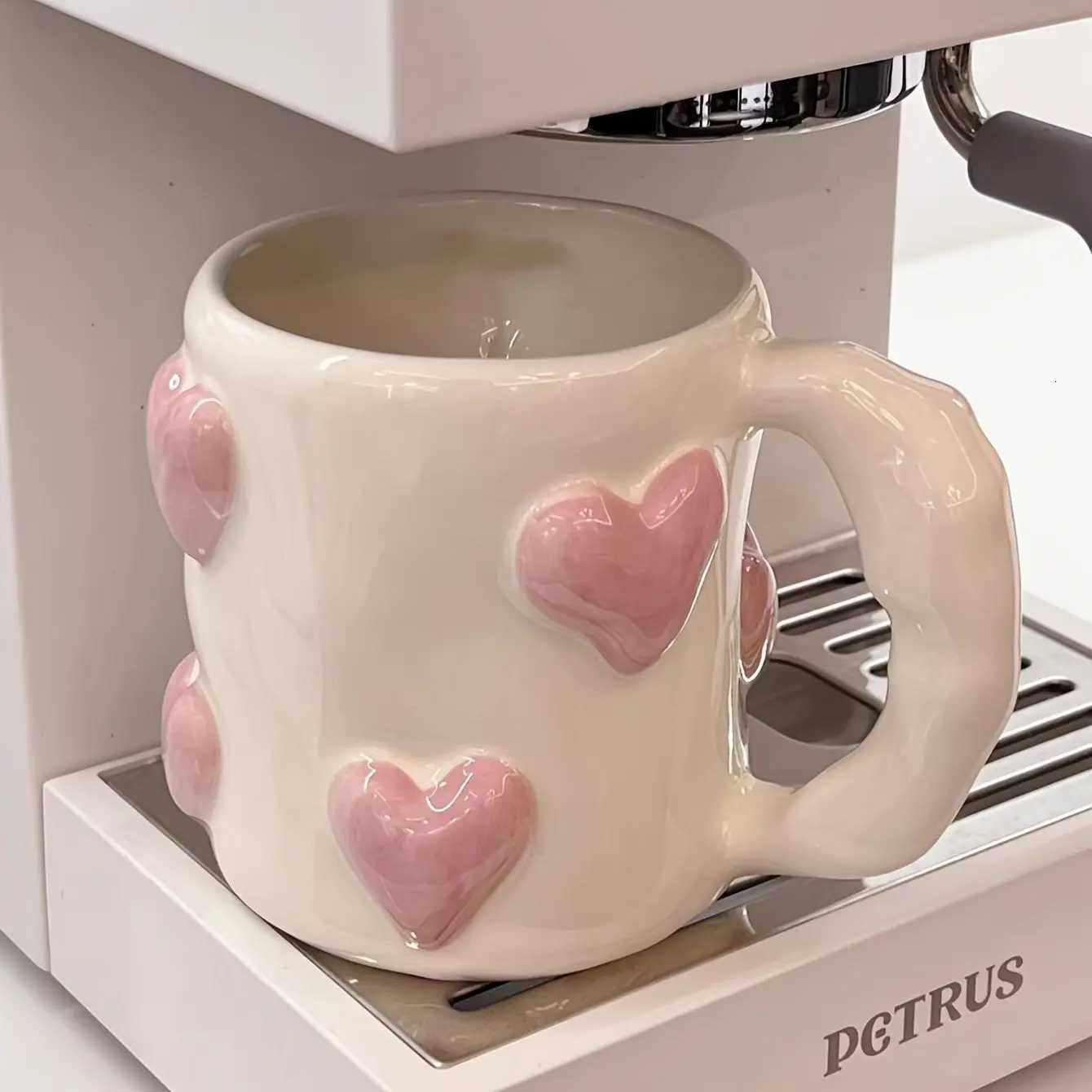 3D Relief Heart Ceramic Mug Cute Water Drinks Cup Milk Coffee Juice Cup with Handle Home Couple Coffee Cup C260313-image-1097497178