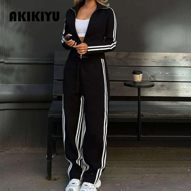 Spring Fashionable Sleeve Sportswear For Women Autumn Casual Style Two-Piece Set Long Pants Comfortable Breathable AKIKIYU