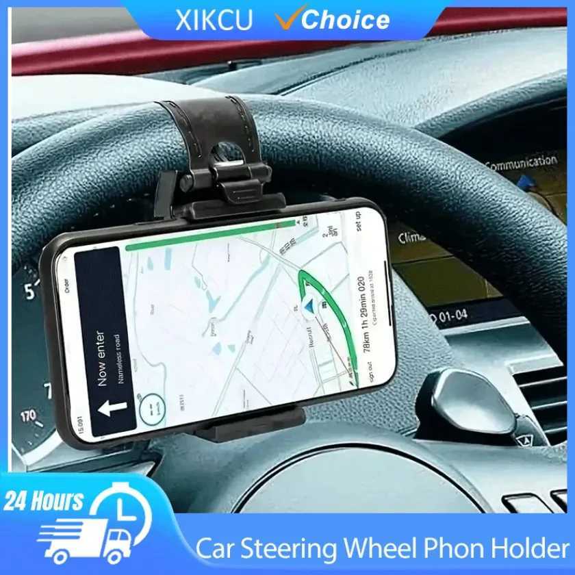 Universal Car Steering Wheel Phone Holder Hook Mount Navigation Mobile Phone Bracket Support Car for iPhone Xiai Samsung K260313-image-1097517417