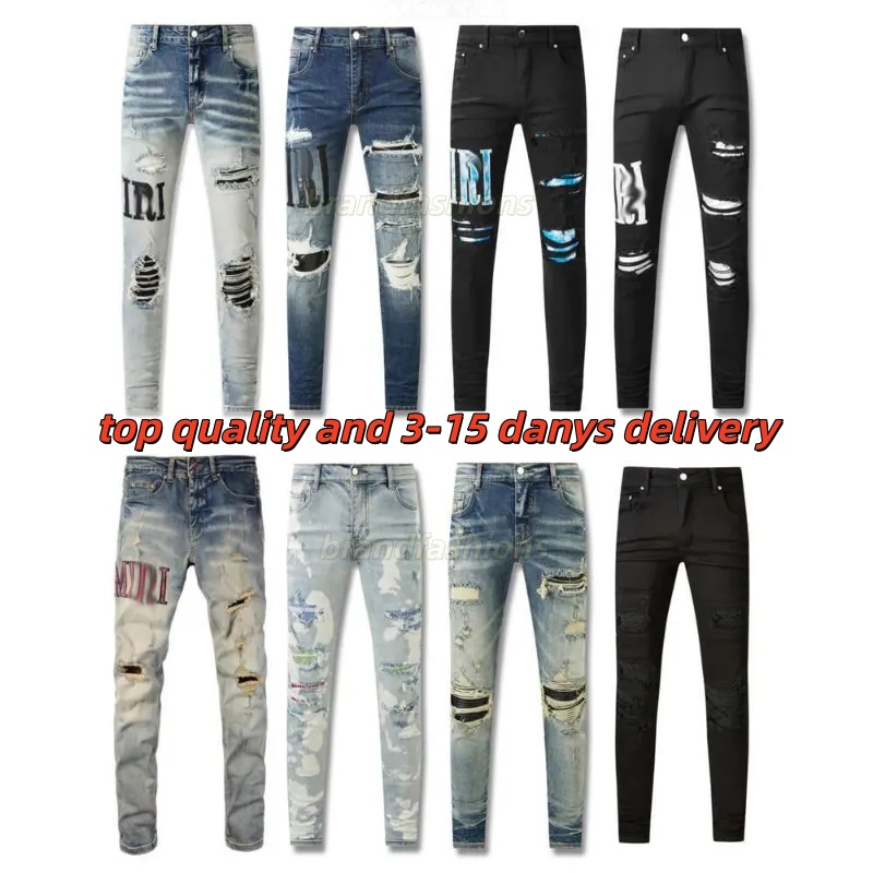 designer amiridenims jeans Men's Designer Jeans, Distressed Skinny Fit Ripped Denim with Side Stripes, Mid-Rise Tapered Leg Cotton Blend Tro-image-901384572