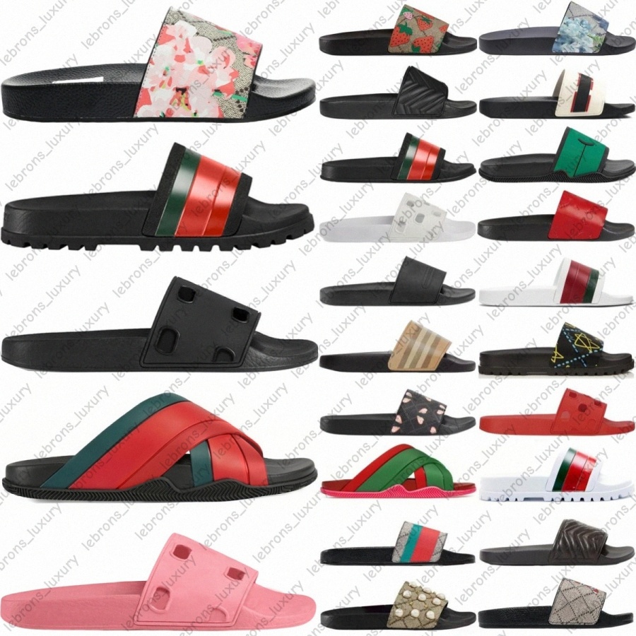 Designer Slides Web Rubber Pool Slide Sandals Bloom Strawberry Black White Red Green Pink Women Men Stripe Flora Blue Interlock Beige Tigers Grey Fl
