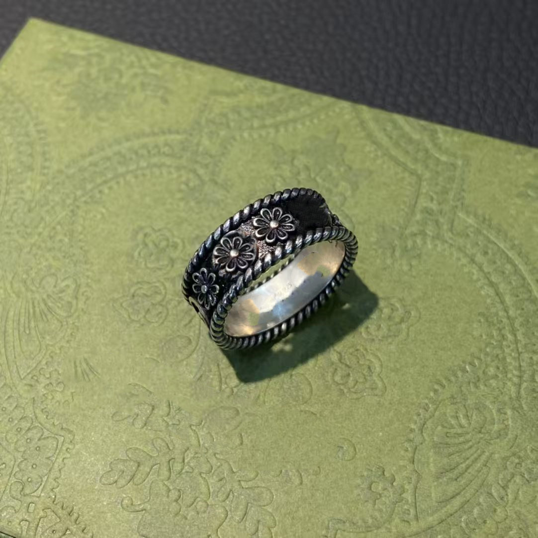 Bague à breloques avec lettres, plaque en argent, Style rétro Simple, sculpture de fleurs, tendance, fourniture de bijoux