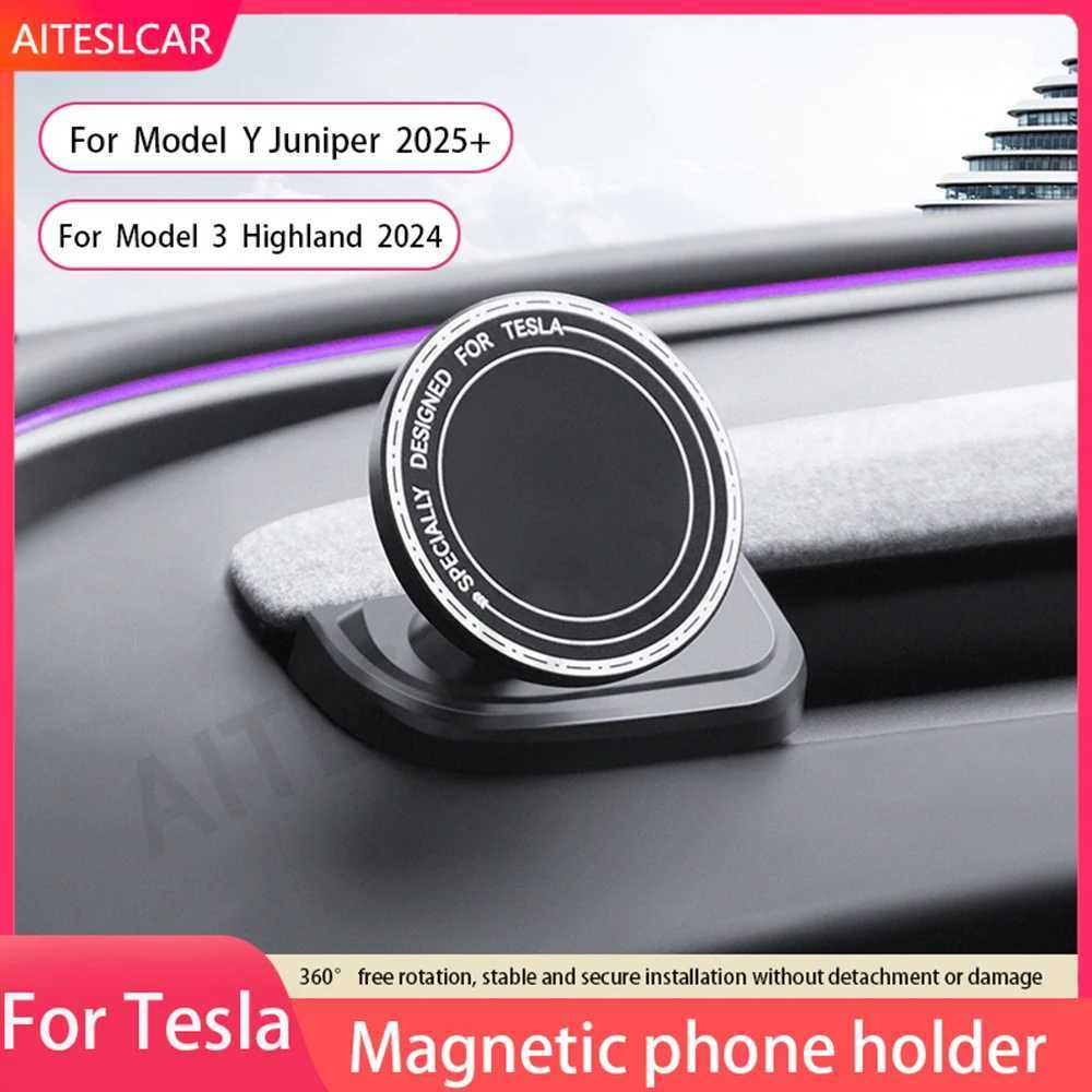 AITESLCAR Base Magnetic Phone Holder For Tesla Model Y Juniper 2025 Model 3 Highland 2024 2025 ABS Rotatable Bracket Car Mount K260313-image-1097517650