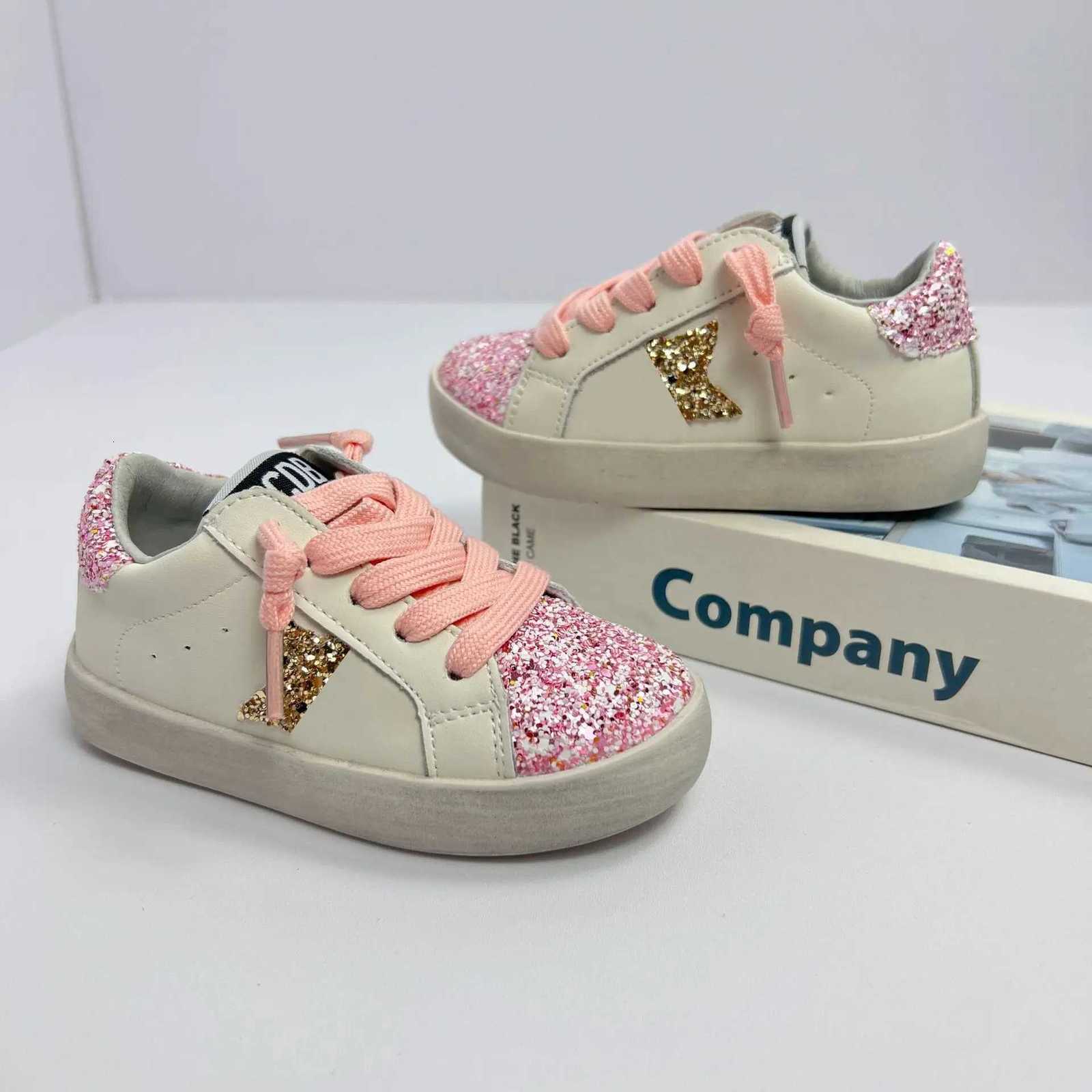 Filles mode paillettes paillettes à lacets étoiles baskets infantile bébé enfant en bas âge enfants en cuir véritable enfants école tennis chauss