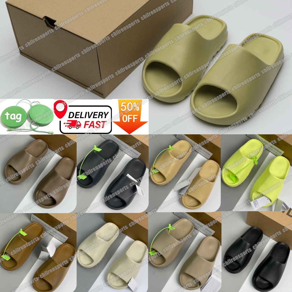 Designer Mens Slides Slider Slipper Enflame Orange Azure Glow Green Onyx Pure Résine d'os d'ocre Desert Sand Hommes Femmes Sandales Chaussures d'