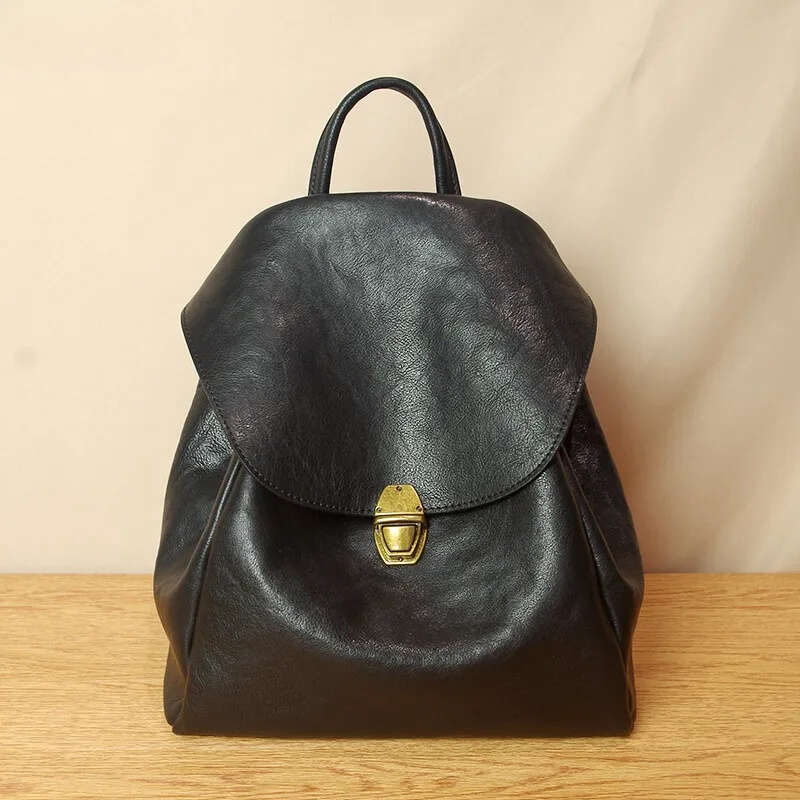 Luxury Shoulder Bags Totes Hobo Original Simple Cowhide Women S Backpack Shoulder Ladies School Bag New Retro Soft Black Leather Hasp Backpacks SENY