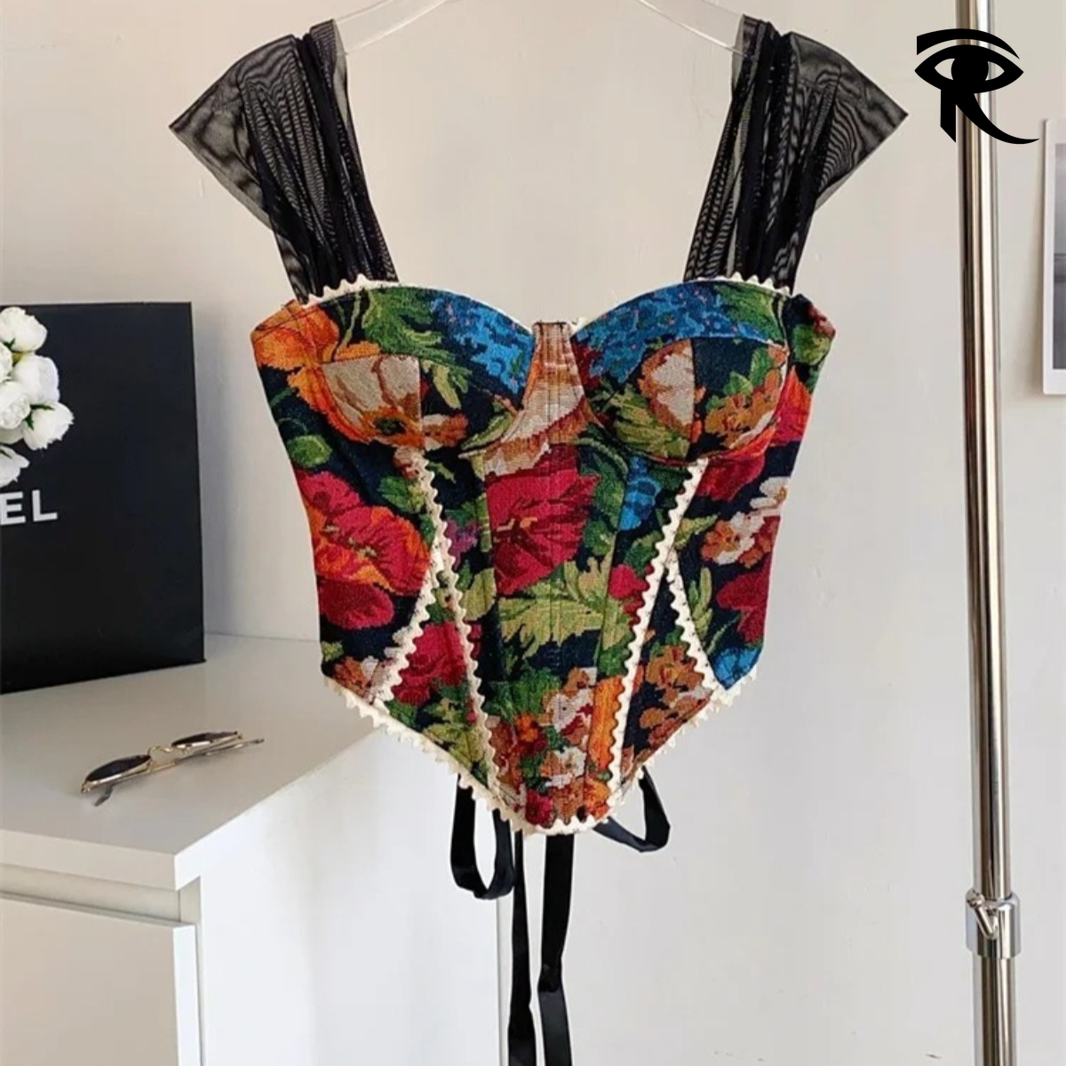 Été américain rétro imprimé soirée camisole femme sangle dentelle épissé haut mince 2026 streetwear floral vintage plage débardeur original débar