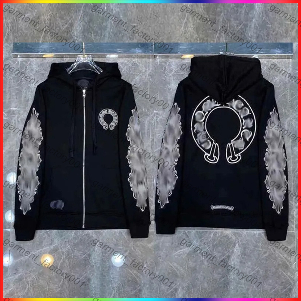 2026 mens designer hoodie zipper chrome hoodie American fashion men jackets summer chrome t shirt embroidered horseshoe sanskrit cross women streetw