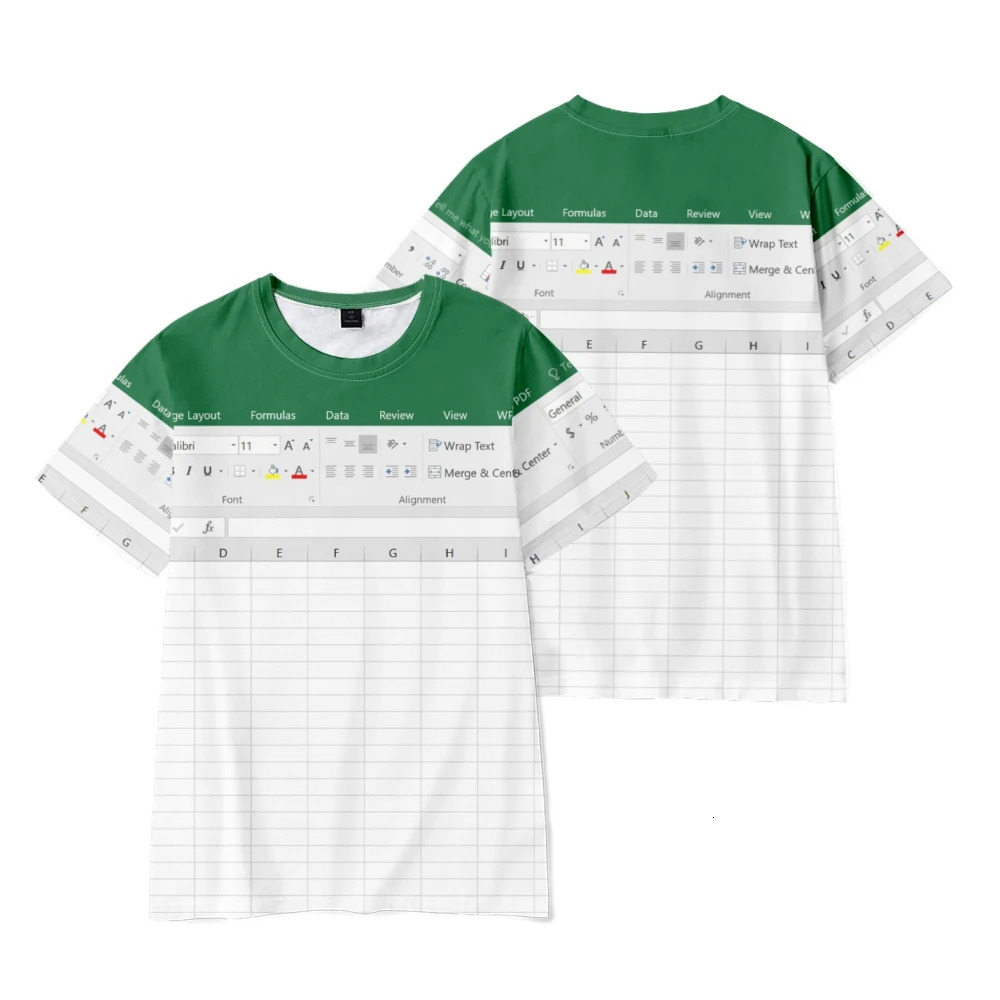 Excel 3D Fashion Mens Tshirt Spreadsheet Software n Printed 2025 Vacation Style Y2K Summer Shirt 260302