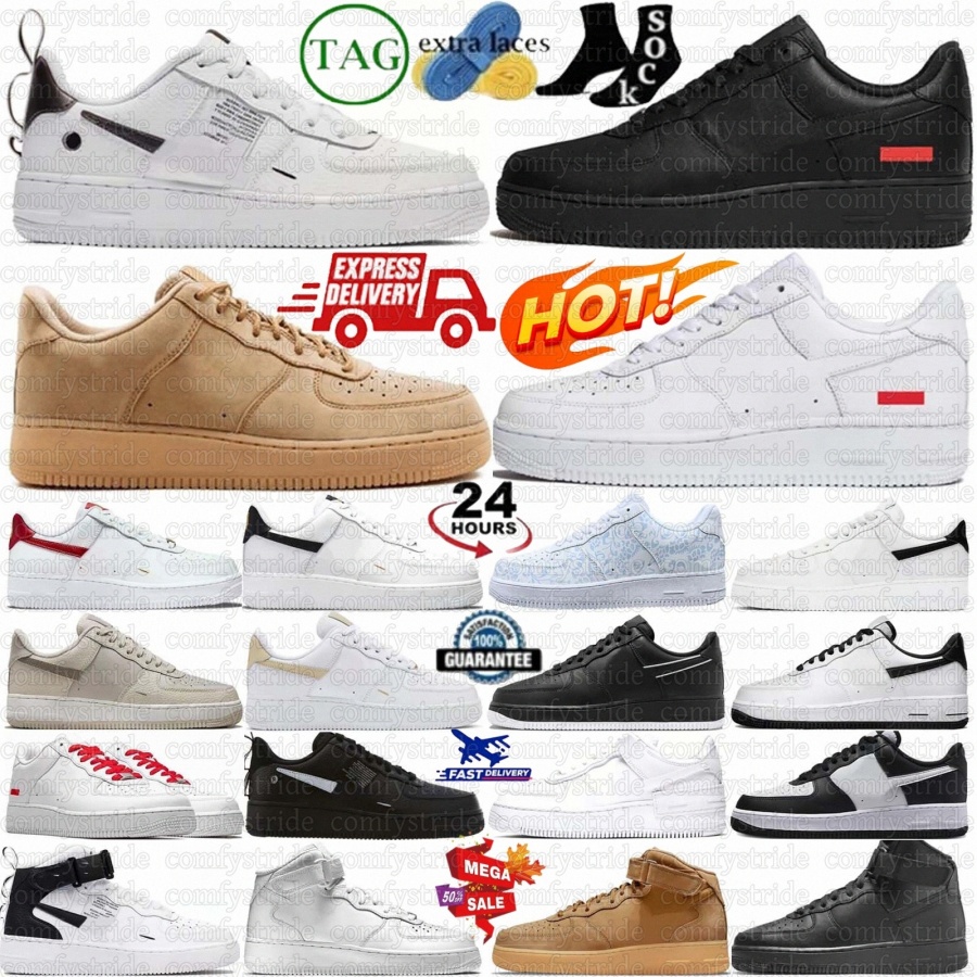 One Sneakers af1s Shoes 1 White Low Womens Mens Black Flax Wheat Gum Light Brown High Pebbled Leather X8