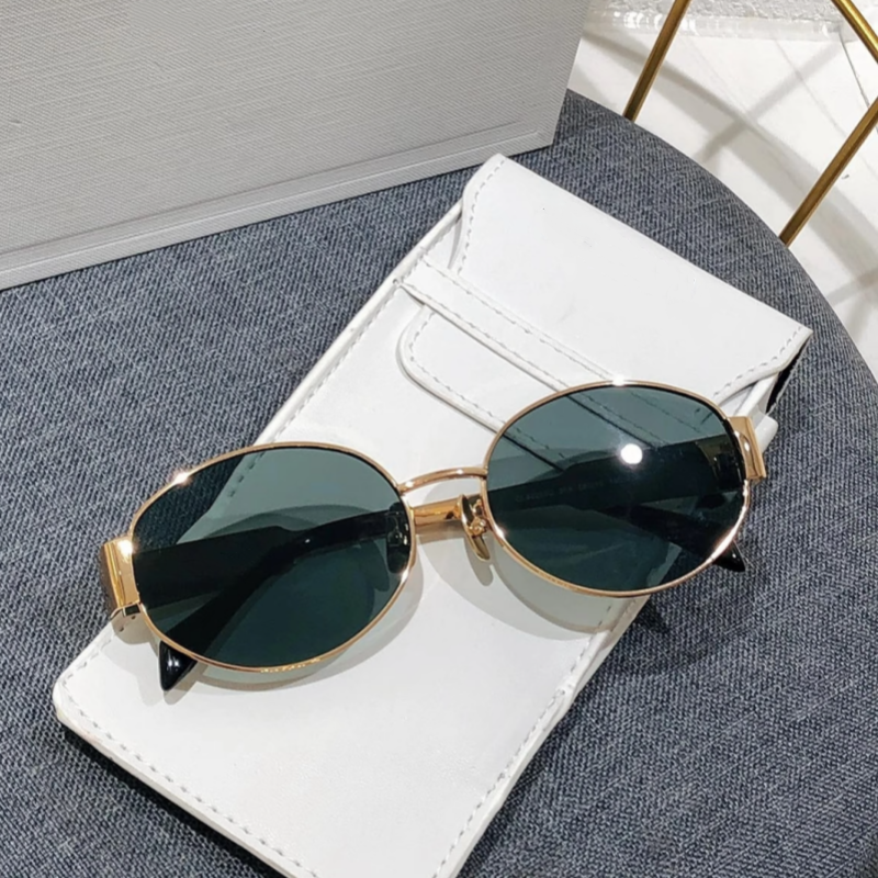 2026 New Sunglasses For Women Oval Frame Designer Sunglasses 40235 Women Metal Mirror Legs Green Lens Sunglasses Retro Small Round Frame Sexy Little