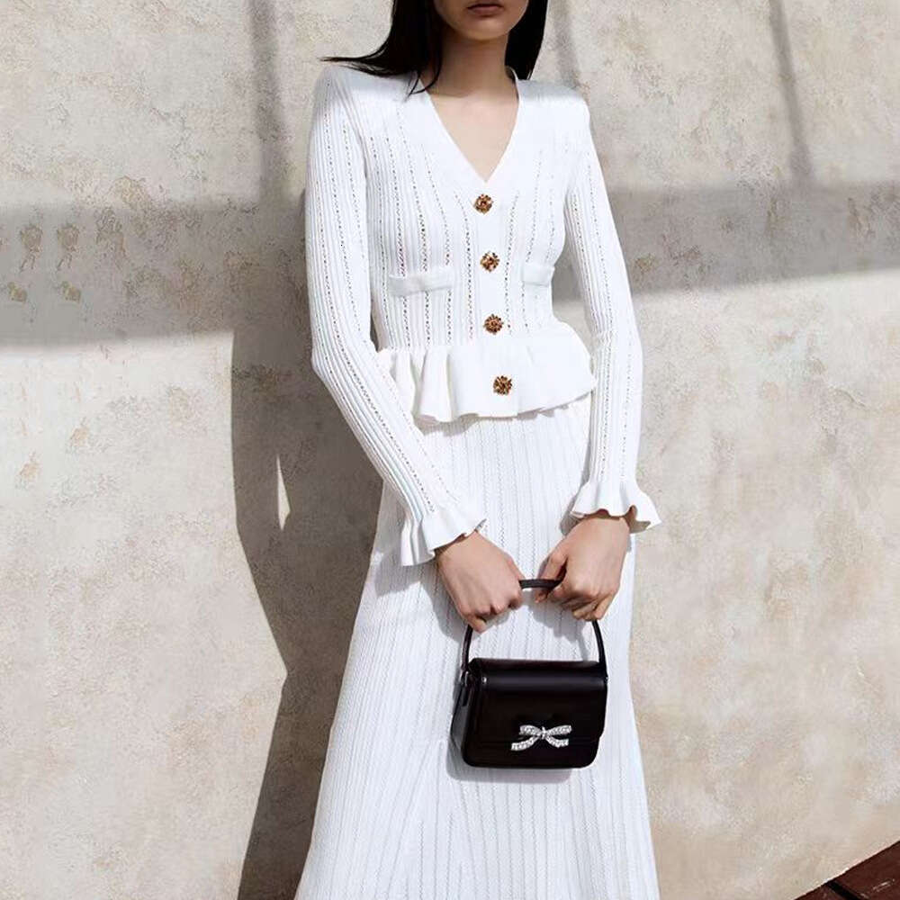 2026 Autumn New Designer Waist Bell Sleeve Knitted Top+Fishtail Pencil Two Piece Skirt Set-image-1097648702