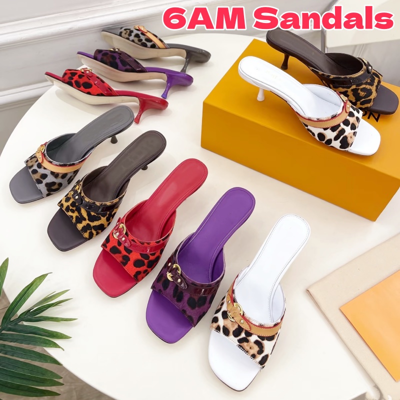 Casual Luxury leather shoes Lady 6am mule murakami Women Sandal Designer High heel wed dress for bride Pink Denim shoe Leopard Stiletto Kitten heels