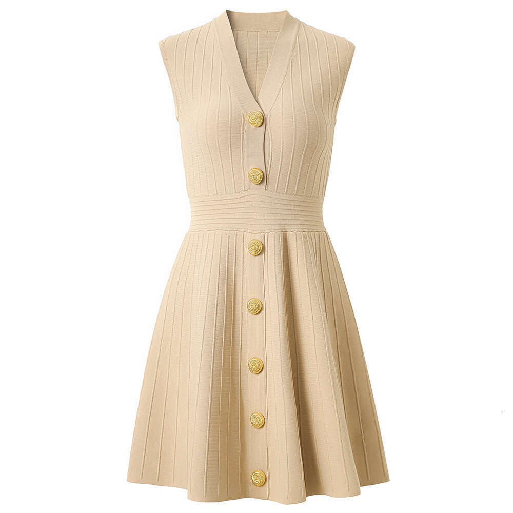 2026 Sweet and Spicy Women's Sleeveless Tank Top Summer Slimming Elegant Knitted Short Skirt g25 V-neck Waist A-line Skirt-image-1097669165