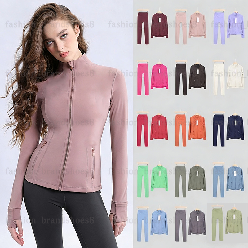 Designer Women Yoga Set Gym Clothes Jacket + Leggings 2 Pieces Sets Comfortable Workout Zip Up Jacket Slim Fitness Sportswear Running Leggings Yo-image-1088964398