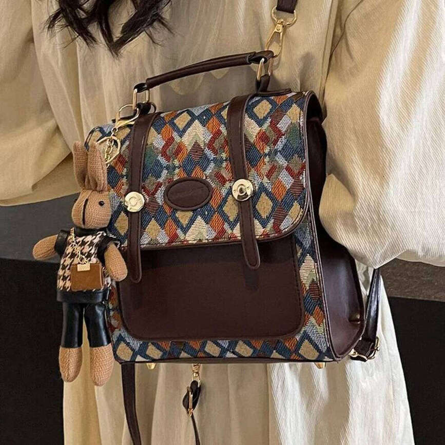 Multi-Piece Fashion Backpack Matching Kits OLOEY Luxury Vintage British Style Diamond Quilted Fashion PU Leather School Versatile scratch resistant