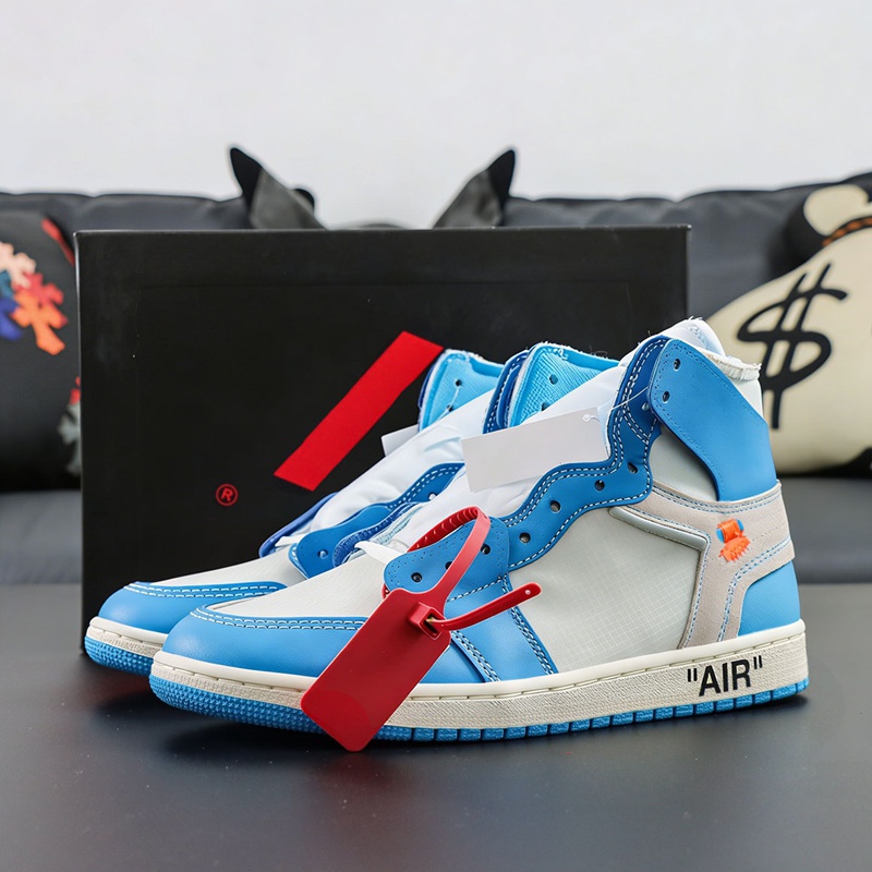With Box 1s High OG igh OG OW UNC Retro LJR HUPU Basketball Shoes 1 White/Dark Powder Blue-Cone Trainers Top Level Sneakers Available Size Eu 36-48.