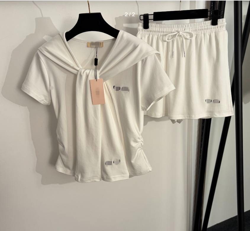 26 women's detachable shawl embroidered letters slim fit short sleeved T-shirt elastic waist shorts skirt minimalist 313