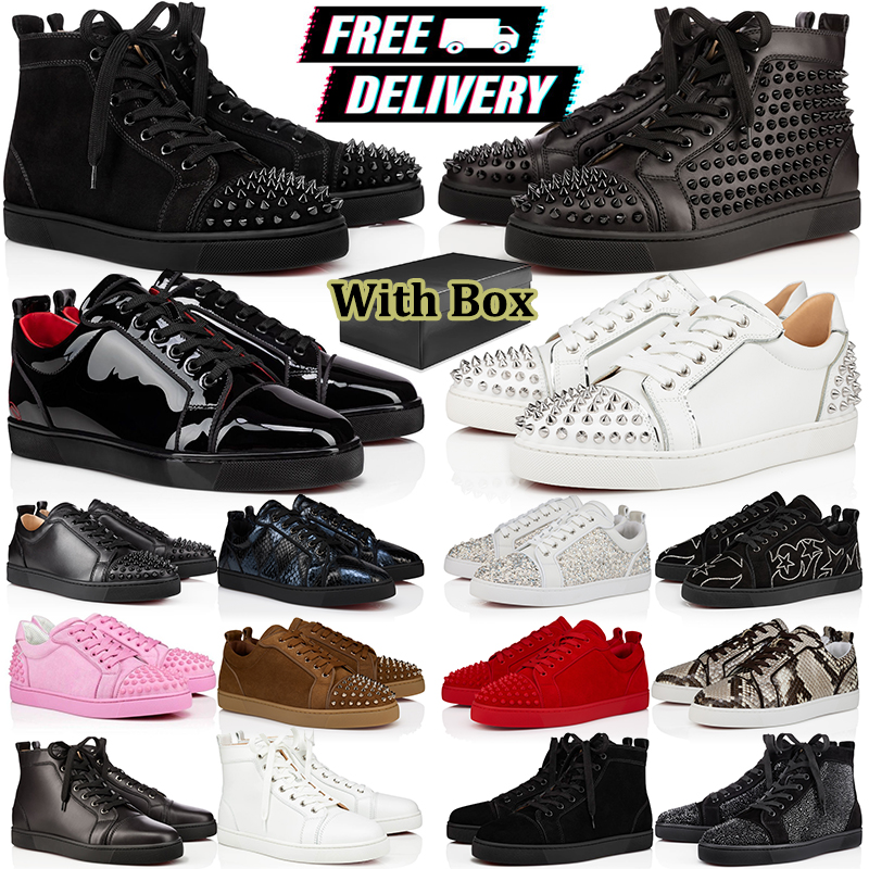 free shipping casual dress shoes men women designer high top sneakers leather rivets platform shoe outdoor sports red bottomshoes trainers chaussure