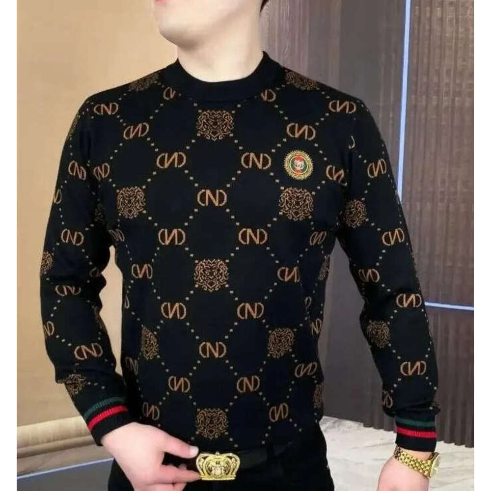 Sweaters Luxury winter diamond patterned fleece sweater sweatshirt long sleeved fashionable printed round neck warm Men's Clothing dc