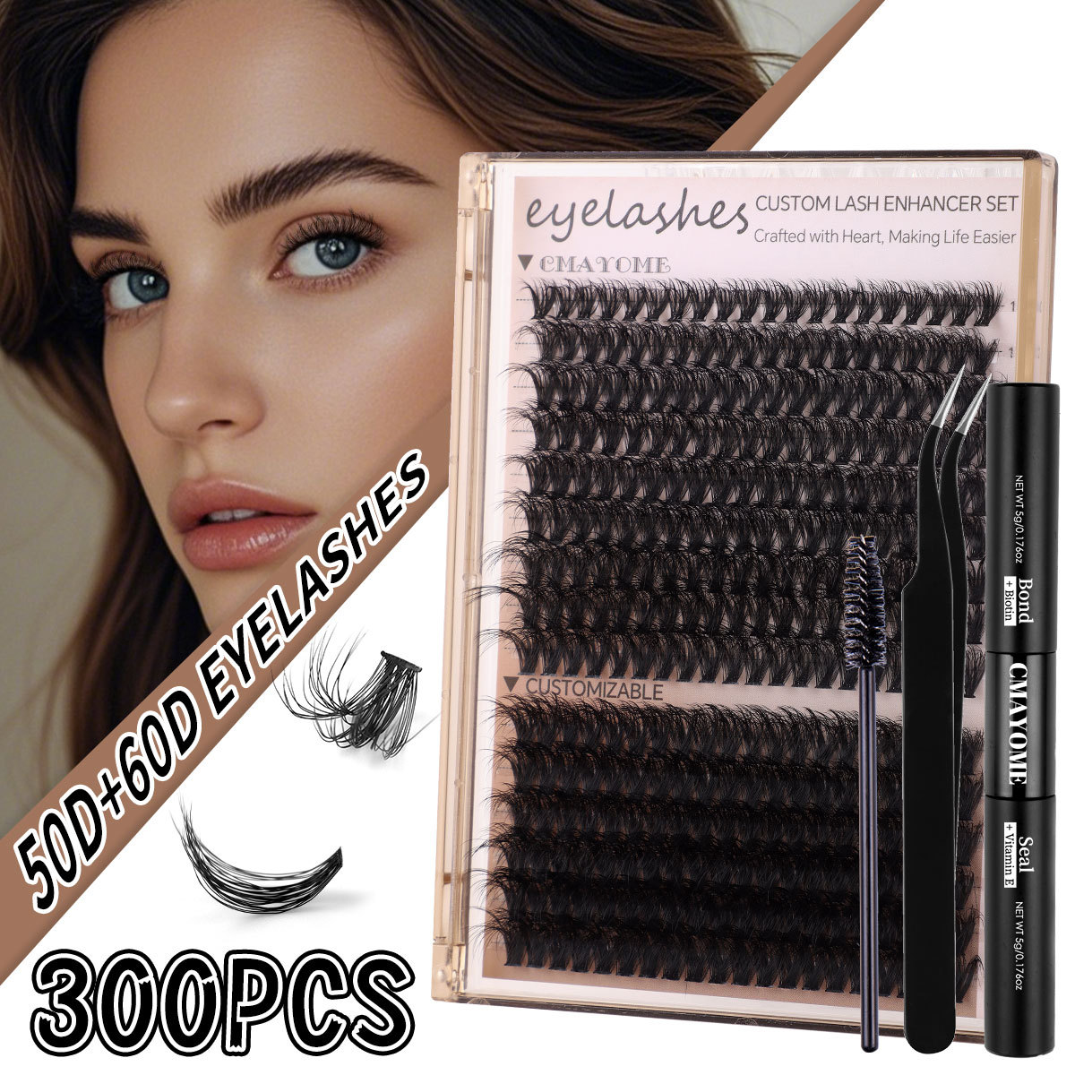 Thick Fluffy DIY Cluster Lashes Kit with Lash Bond & Seal Handmade Reusable D Curled Individual Eyelashes Soft Lightweight DIY Segmented Eyelash-image-1097694838