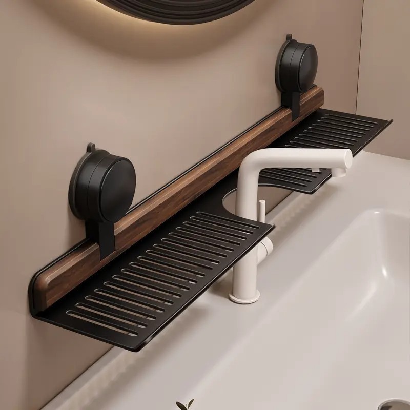 Walnut Suction Cup Bathroom Shelf No Punching Toilet Faucet Wash Desk Toilet Toilet Storage Rack-image-1097740918