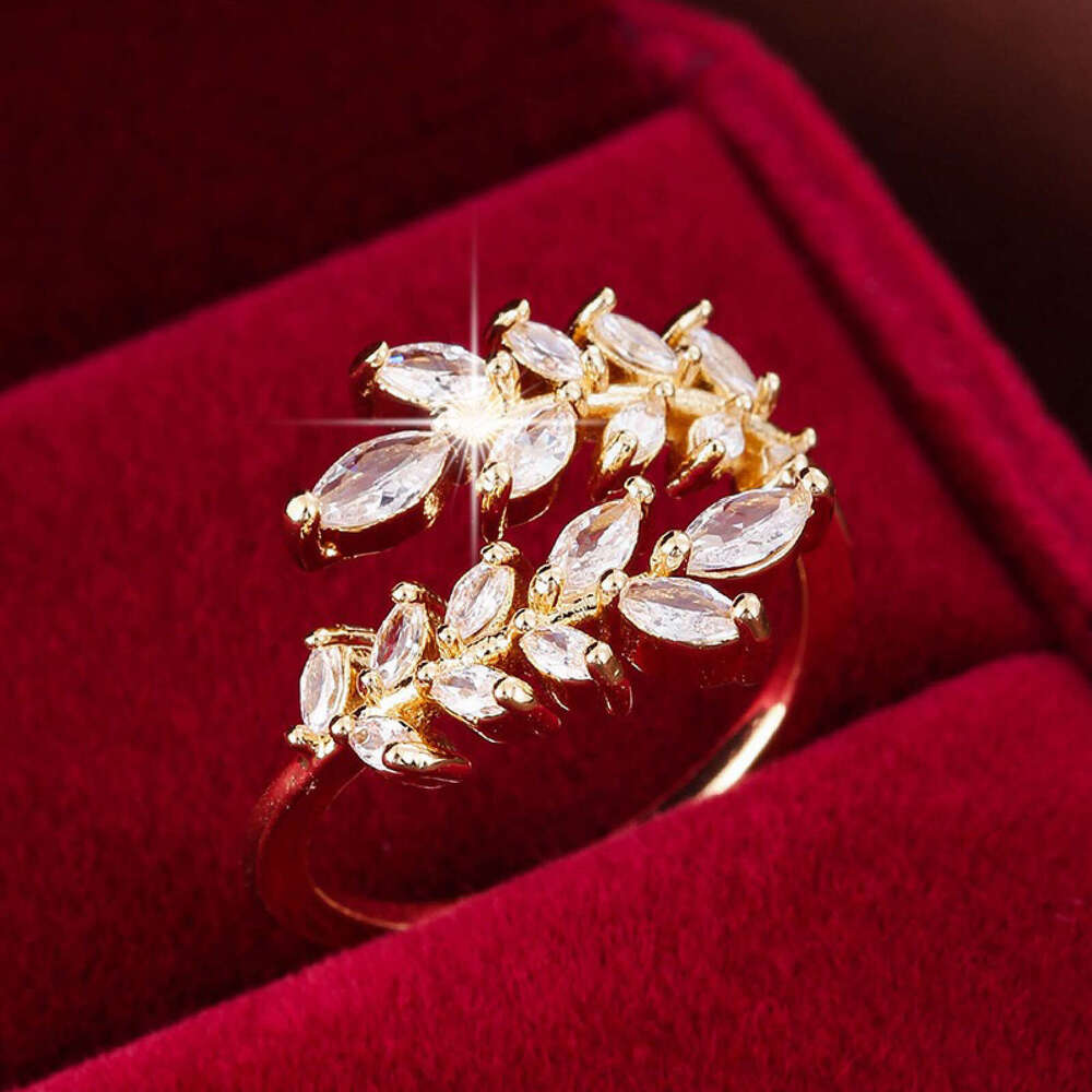 Bagues de créateur de mode pour femmes, bague en cristal réglable en forme d'oreille de blé élégante, style pastoral, micro-incrusté de zircon lé