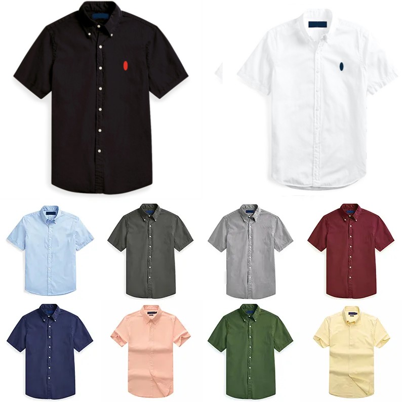 Short Sleeve Shirts Mens Designer Business Dress Shirt Fashion Casual Shirt Men Slim Fit Stripe Womens small horse Man t Solid Color