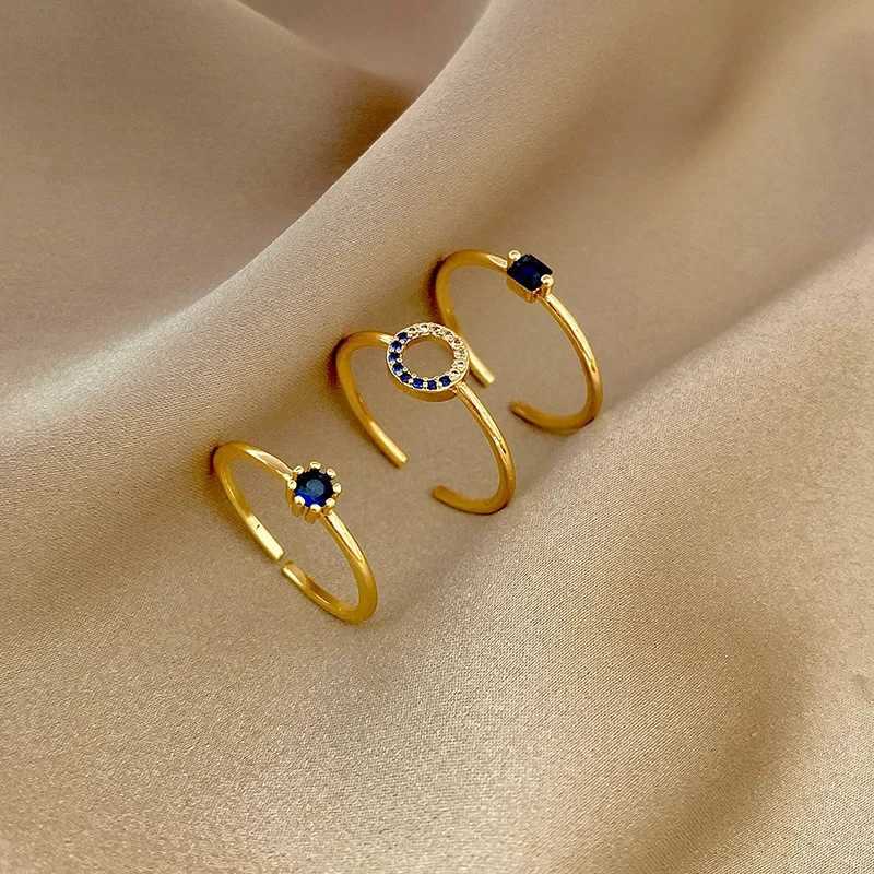 3pcs Set Personality Fashion Blue Geometric Crystal Rings for Women Vintage Luxury Gold Color Stainless Steel Finger JewelryXJ260316-image-1097782855