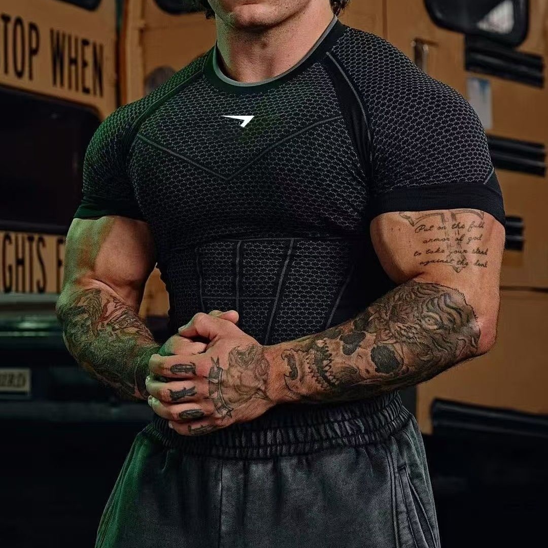 GYM Tees sharks mens onyx T-Shirts Gym Clothing Men Fitness Vintage sweatshirt Oversized Cotton Round Neck ShoSlve Sports Long-Sleeved Run Fitness V