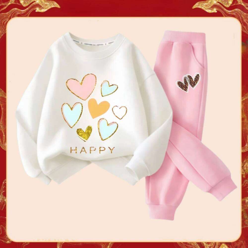 Spring Children Clothes Set Kid Girls Sweet Sweatshirts Pullover Top And Pants 2 Pieces Suit Heart Print Long Sleeve Tracksuits S260314 L260920J63J