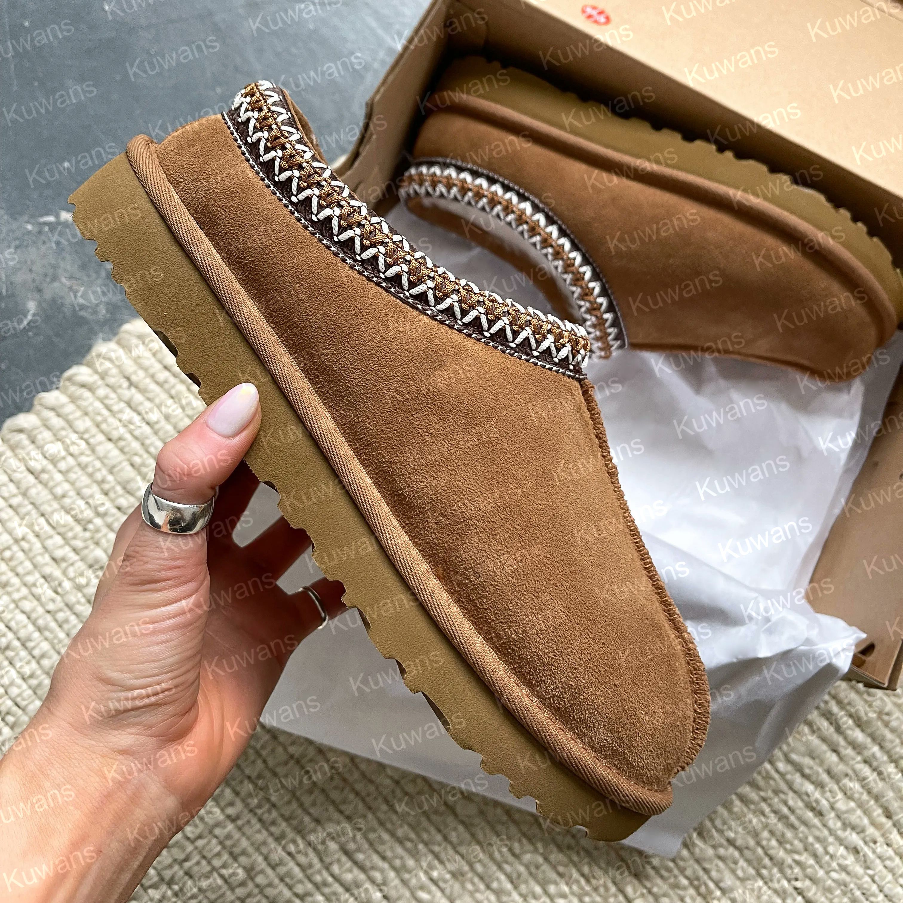 Tasman Slippers Tazz mustard seed Chestnut Sand Fur Slides Sheepskin Classic Ultra Mini Platform Boot Winter Women Men Slip-on Shoes Suede Upper Woo