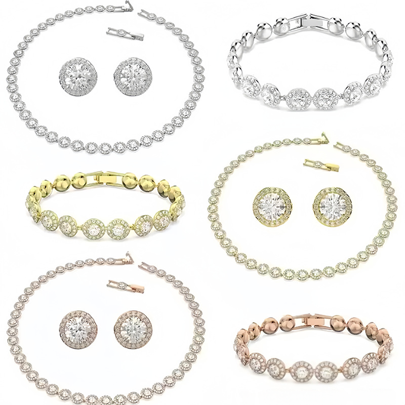 Designer ensemble de cristal romain cuivre Moissanite collier Bracelet boucles d'oreilles or argent mode européenne femmes bijoux livraison gratu