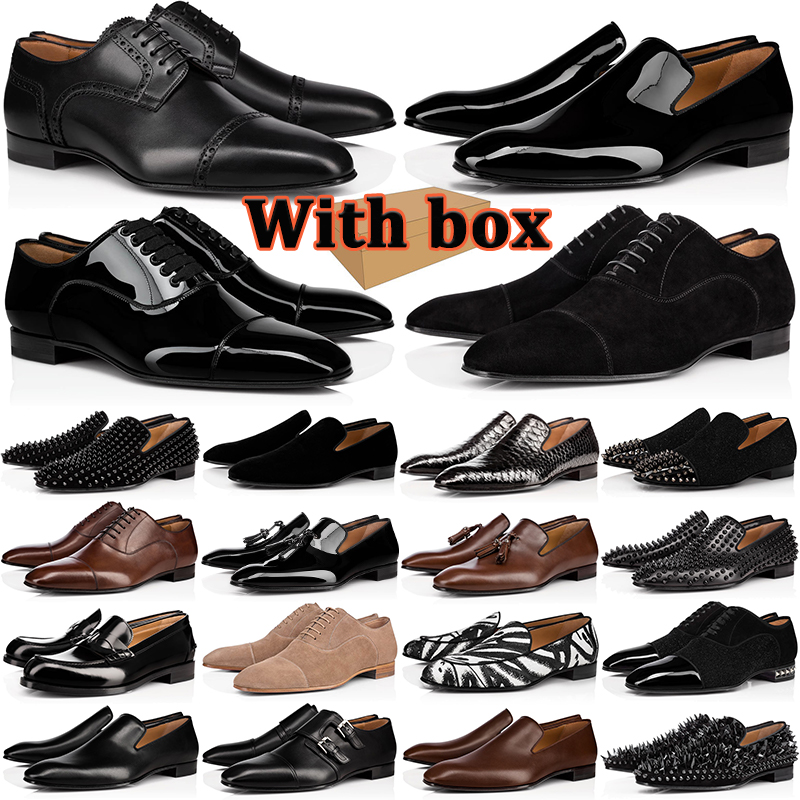 With box men designer dress shoes leather shoes trendy suede triple black brown patent leather wedding party mens shoe